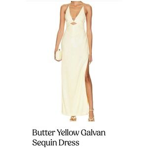GALVAN LONDON Butter Yellow Sequin Halter Neck Maxi Dress